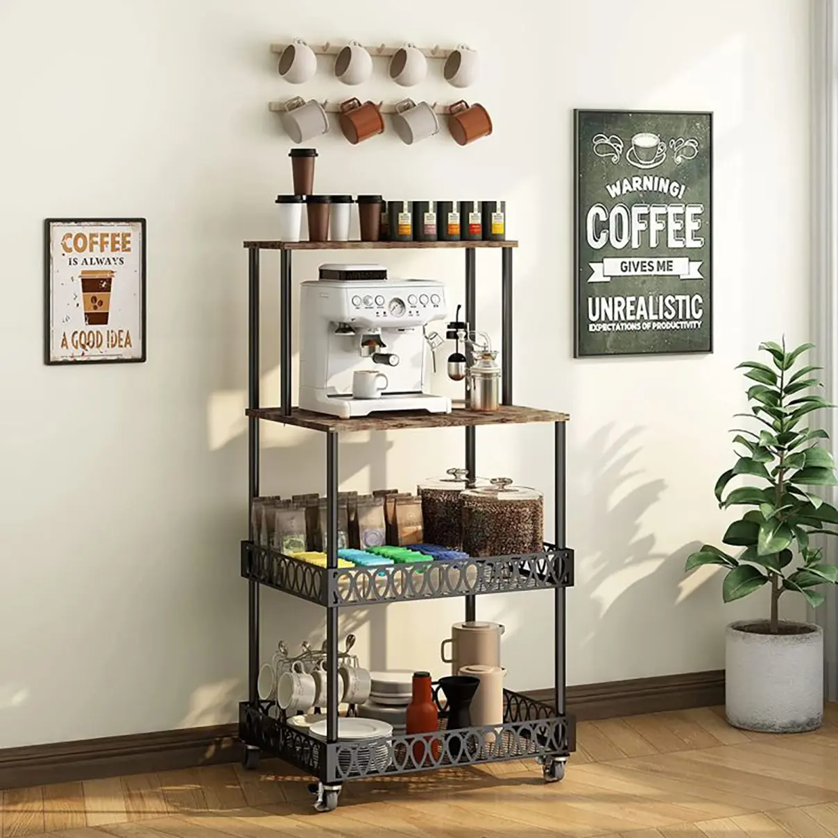 4-layer kitchen baking rack, vertical microwave rack, kitchen and dining storage rack with wheels, 4-layer kitchen bread rack, standing microwave rack, kitchen and dining storage rack with wheels, wheeled shelving storage rack