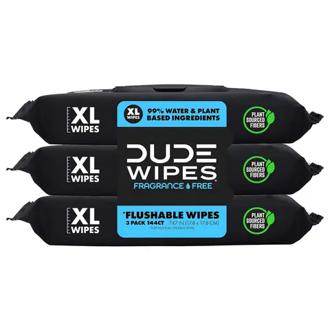 DUDE - Flushable  - 3 Pack, 150 Wipes - Unscented Extra-Large Adult Wet Wipes - Vitamin-E & Aloe - Septic and Sewer Safe Napkin Disposable