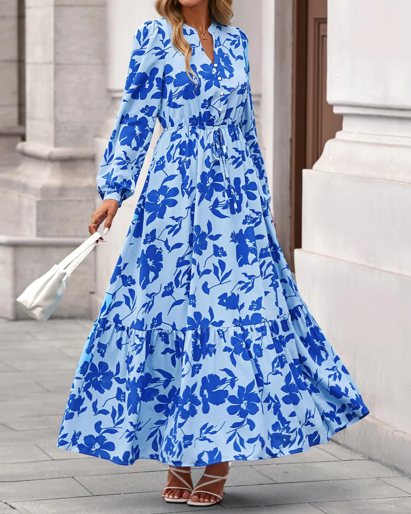 BTFBM Women Boho Maxi Dress Fall Fashion 2026 Floral Long Sleeve V Neck  Button Pockets Flowy Vacation Wedding Dresses#Clearance - TikTok Shop