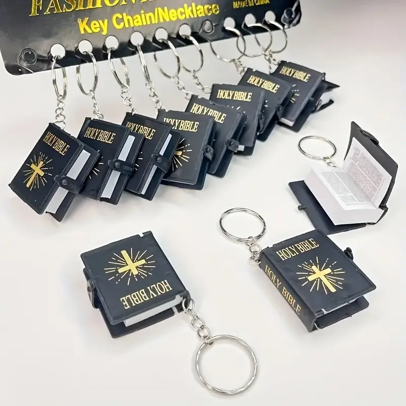 Mini Holy Bible Keychain Set - Polyester Keychain Pendant, Inspirational Christian Gifts with Non-Reading Paper Covers for Office & Daily Use
