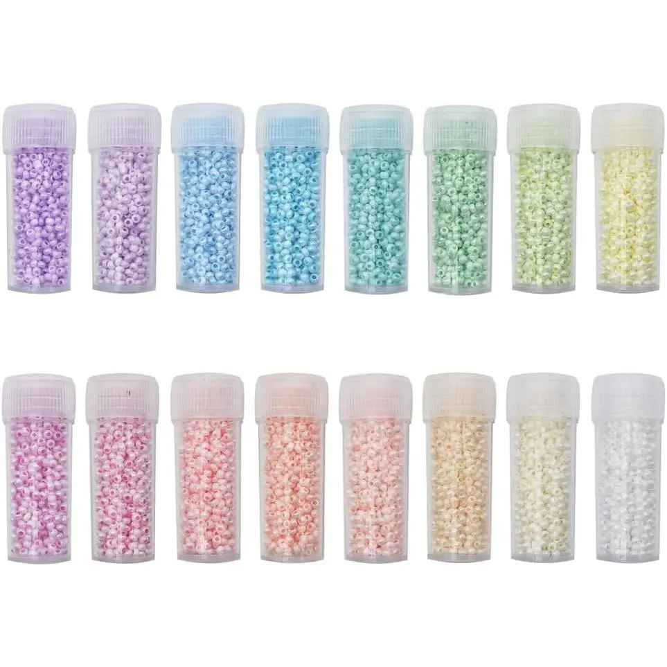 Size Almost Uniform 80 Gram 12/0 (2mm) Glass Round Seed Beads for Craft  Making, 16 Opaque AB Pastel Colors