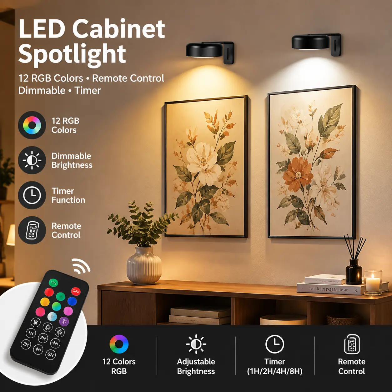 3 Pack Magnetic Wireless LED Wall Mount Ice Ball Lamp, 2000mAh Rechargeable RGB Dimmable Gallery Picture Light with Remote Control & Adjustable Magnetic Bracket, No Wiring Modern Minimalist Decor Wall Sconce for Bedroom, Apartment,B005