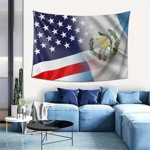 Patriotic Guatemala & USA Flag Print Fabric Tapestry Wall Hanging Art - Horizontal Peach Light Beige Fabric, Vibrant Print, Valentine Gift for Boyfriend, Bedroom Wall Decor