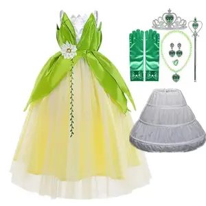 Carnival Girls Tiana Dress Up Dress Princess and the Frog Child Halloween Cosplay Costume Party Toddler Forest Green Elf Dresses