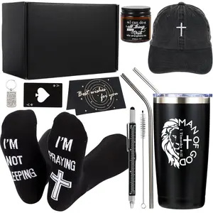 Christian Gifts for Men Christmas Inspirational  Set with 9 Count Items, Includes Box, Hat, Tote Bag, and More