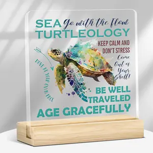 Turtle Pattern Acrylic Wall Art, Ocean Themed Coastal Desk Decor for Women, Summer Beach Plaque, Home Decor for Living Room Bedroom, Ornaments