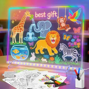 plus size 16-inch LED Drawing Board with Rainbow, Neon Models, Light Up Drawing Board with Brightness Adjustable, Dry Erase, 7 Colors Pen, LED Drawing Board for Office School Home, Christmas Birthday Gift for Kids Girls Boys Men Women