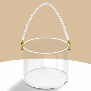 Flower Girl Basket Clear Wedding Petals Basket with Pearl Handle Acrylic Flower Holder for Confetti (Round) Pahdecor