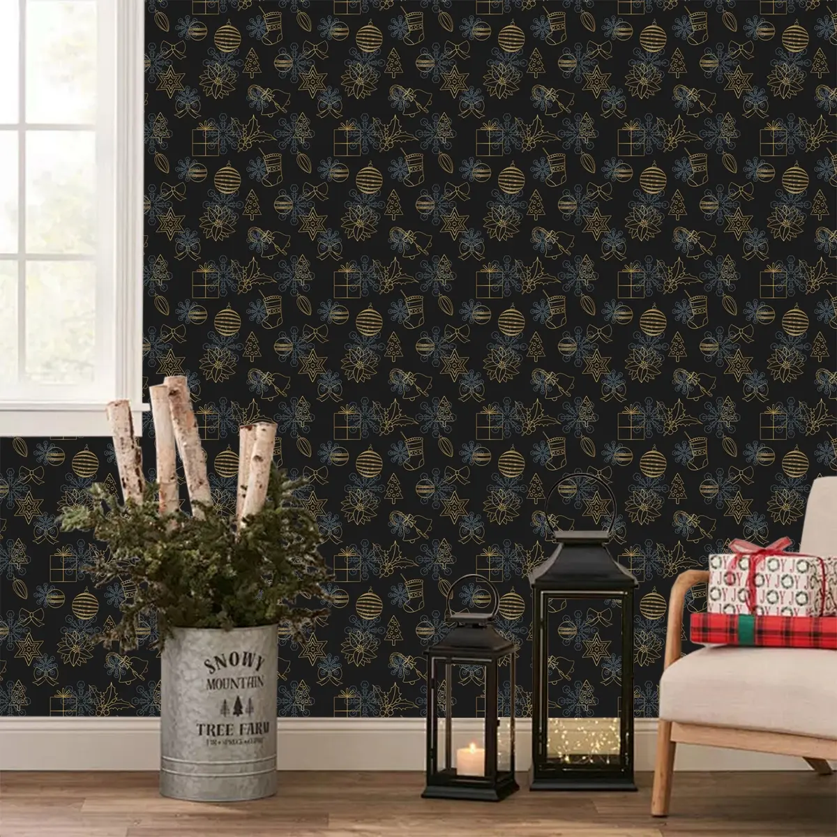 Background Christmas Gift Wallpaper, Self-Adhesive Waterproof Wall Paper, Removable Contact Paper for Party Decor, Living Room Decoration