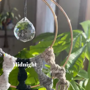 Macrame suncatcher with crystals, gold hoop boho window decor, gift idea