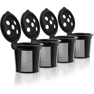 4 Reusable K Cups for Keurig K Supreme, K Supreme Plus, K Slim with Multistream Technology, K-Brew Chill, K-Duo Hot & Iced - 4 Black Refillable Kcups Coffee Filters for Keurig Coffee Makers