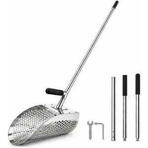 Long Handle Sand Scoop for Detecting, Duty 304 Stainless Beach Detecting Tool, Fully Welded & Rivet Reinforced, Treasure Hunting Digging Shovel for Fast Dig & Sand Sift