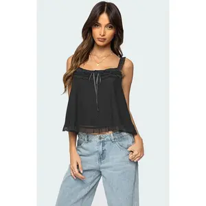 Edikted Women's Ruffle Mesh Babydoll Tank Top