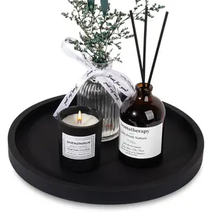 Silicone Bathroom Tray Round Vanity Tray Decorative Soap Holder Kitchen Countertop Organizer Coffee Table Decor for Candle, Perfume, Plant, 9 Inch, Black