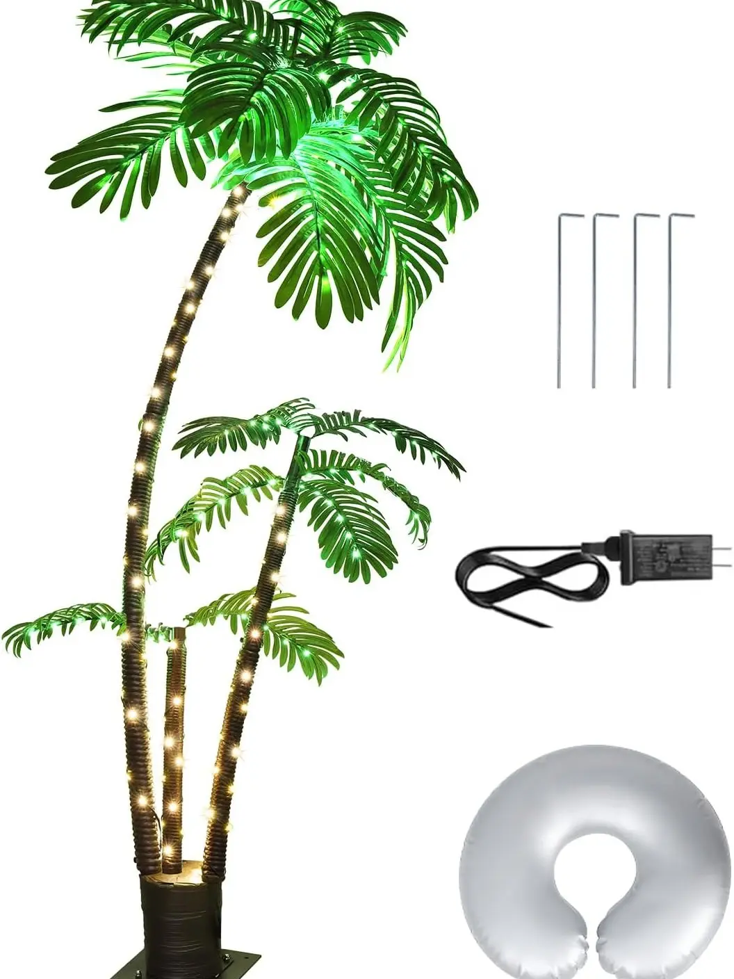 6FT 3-Trunk LED Lighted Outdoor Palm Tree, Lifelike Leaves Fake Tropical Plant for Patio, Pool, Tiki Bar Decor (Home Decor Artificial Tree)