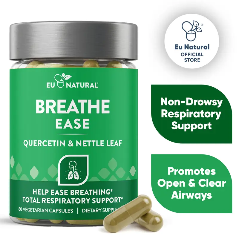 Eu Natural Breathe Ease Quercetin & Nettle Leaf Capsules - 60 Vegetarian Capsules for Total Respiratory, Healthy Breathing & Allergy Support - Clinically Validated Ingredients - 90-Day Satisfaction Guarantee