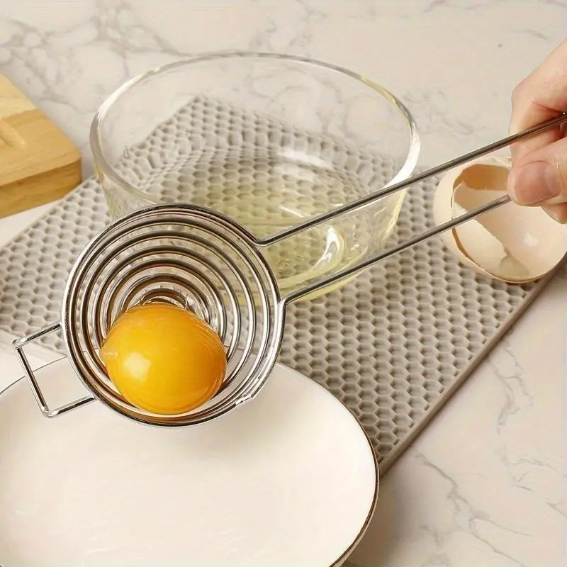 2Pcs Food Grade Stainless Steel Egg Yolk White Separator Practical Household Kitchen Egg Liquid Divider Convenient Egg Filter Sieve Quick Egg Separation Gadget Baking Cooking Essential Kitchen Cooking Auxiliary Tools
