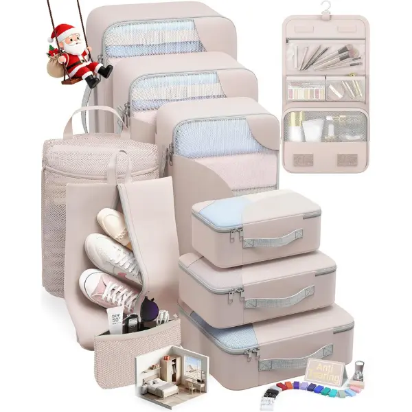 10 Set Packing Cubes for Travel, Gifts for Women Mom,Anti-Tearing Suitcase Organizer for Luggage with Shoe & Hanging Toiletry Bag Vacation Essentials & Accessories for Cruise Ship