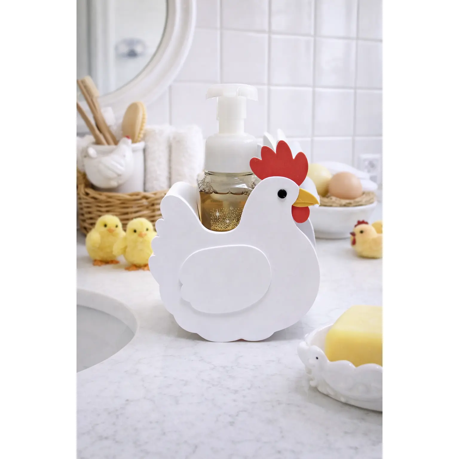 Chicken Foaming Soap Holder – Farmhouse Hen Bathroom & Kitchen Decor
