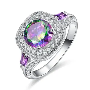Fashion Jewelry Citrine Rainbow Topaz Morganite Gemstone Rings Silver Palted Ring Design Jewelry for Women Wedding Party