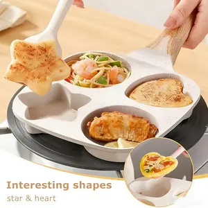 All-Purpose 4-Cup Star & Heart Shaped Non-Stick Pan - Non-Toxic Coating, Wooden Handle, Multi-Stove Compatible - Cooks Eggs, Pancakes, Omelets & More Simultaneously - Ideal for Family Breakfasts, Kid’s Meals & Making Every Bite Adorable & Delicious