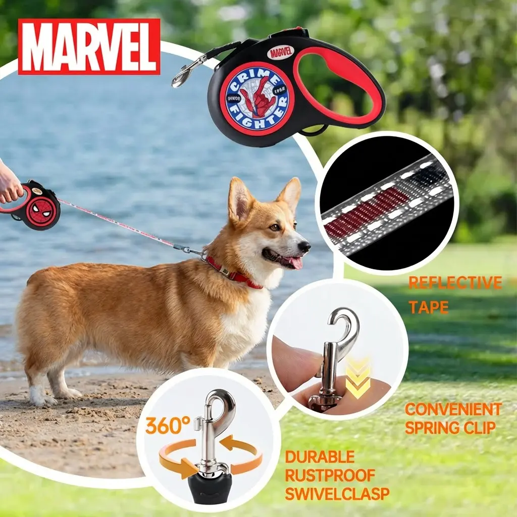 Marvel Officially Licensed Spider-Man Dog Leash, Durable Pet Walking Lead for Small to Medium Dogs, Stylish & Secure Walk Accessory