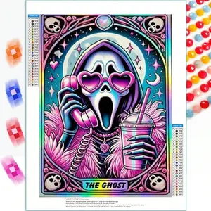 DIY Diamond Painting Kit - Colorful Cartoon Skull Design With Round & Square Diamonds, Handcrafted Mosaic Art For Home Decor, Craft Supplies Gift Set, Handmade Gifts, Diamond Art Tools, DIY Kits