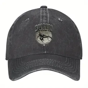 Scorpio Zodiac Sign Vintage Washed Baseball Cap - 100% Polyester Adjustable Snapback Hat with Scorpion Graphic & Text, Hand Wash Only for Casual Wear, Parties & Astrology Enthusiasts, Party Accessory
