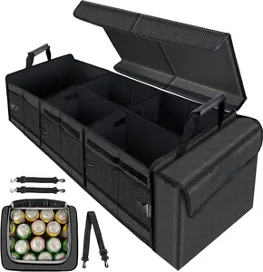 Large Trunk Organizer with Portable Leakproof Cooler Bag,Foldable Cover,Adjustable Securing Straps,Collapsible Trunk Organizer for Suv   Sedan (4-in-1 with Cooler)