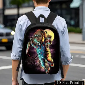 Chucky Horror Movie Backpack - 2D Flat Print Design with Blood Splatter & Knife Art, Adjustable Shoulder Straps, Large Capacity Lightweight Unisex Bag for School, College, Casual Outings, Uniquely Designed, Secure Zipper Closure