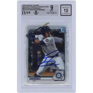 Julio Rodriguez Seattle Mariners Autographed 2020 Bowman Chrome Prospects Mega Box Refractor #BCP-19 Beckett Fanatics Witnessed Authenticated 9/10 Card - Fanatics Authentic Certified