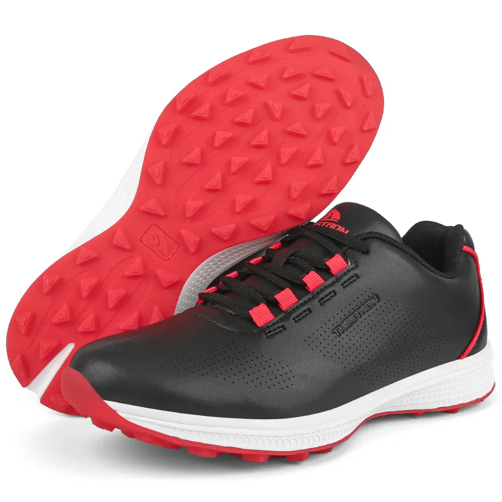 Men's Spikeless Golf Shoes, Synthetic Lace-Up Walking Sneakers - Lightweight, Breathable, Non-Slip for Course & Clubhouse, Laces, All Seasons, Ankle, Athletic Golf Shoes, Us Sizes, Pu Upper, Course Walk, 1 Pair, Male, Slip Resistant, Sneaker Look, Course