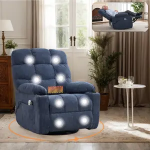 Eyisean 34" Swivel Recliner Chair with Heat & Massage, Wall Hugger Chair with Infinite Position & Side Pocket/Cup Holder, Manual Ergonomic Design Armchair Chair for Elderly Relaxation in Living Room