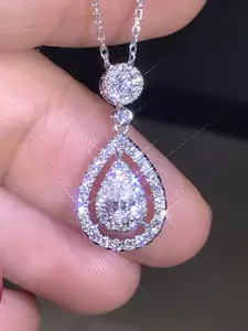 Elegant Water Drop Design Necklace - Synthetic Zirconia Stackable Pendant Necklaces for Women & Girls Holiday Party Engagement, Perfect for Daily Wear Jewlry Accessories Anniversary Mother's Day Gift