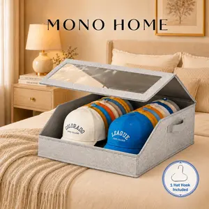 Mono Home｜Baseball Cap Storage Box - Foldable Dustproof Hat Organizer with Clear Window, Closet Storage Bin for Home Organization