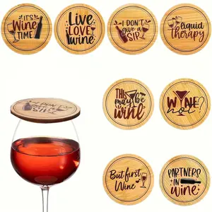 Wooden Wine Glass Cover, 8 Counts Funny Wooden Drink Topper, Drink Protector, Drinkware Lid for Home Party Wedding Picnic【Only Lid】