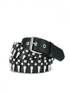 Punk Style Waist Belt with Bullet Decoration, Square Iron Buckle, PU Material, Unisex Fashion Accessory for Casual Wear, Street Style Belt