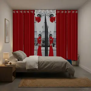 Rose Dream Curtain 6-piece set: 2 printed curtains + 4 solid color curtains