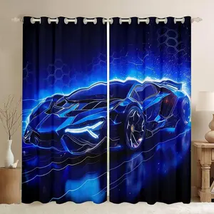 Boys Sports Car Window Curtains,Blue Race Car Curtains,Teens Boys Extreme Sports Theme Window Drapes,Speed Luxury Car 30%-50% Blackout Curtains