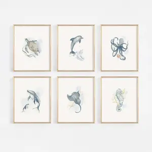 Ocean Sea Creatures Nursery Wall Art Prints (Set of 6) | Watercolor Ocean Animals