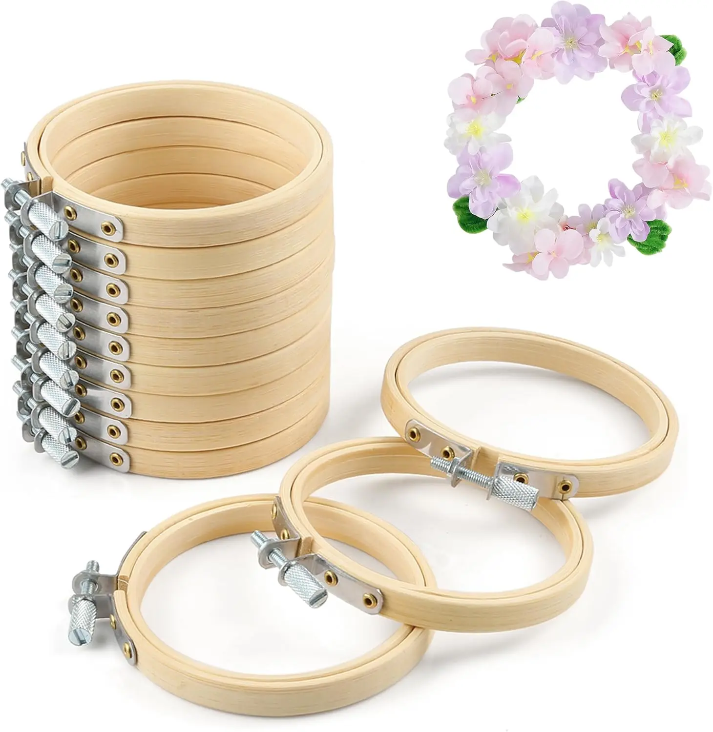 Caydo 12 Pieces 3 Inch Wooden Round Embroidery Hoops Adjustable Circle Cross Stitch Hoop Ring Bulk for Home Ornaments, Art Craft Handy Sewing