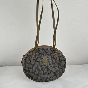 Pre-owned Yves Saint Laurent Vintage YSL Monogram Oval Shoulder Bag in Beige and Brown Canvas Japan
