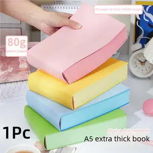 A5 Super Thick Dopamine Notebook, 720 Page Color Brick Book with Soft PU Leather Cover, 80gsm Colored Inner Pages and White Ribbon Bookmark, Approx 4.5cm Thick, for Journaling, Study Notes, Office Writing, Mood Tracking, Collage Ideas and Everyday Use