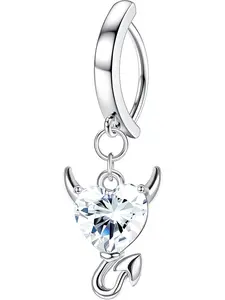 1 Pc 14G Clicker Belly Button Rings for Women, 316L Surgical Steel Dangle Belly Rings, Reverse Curved Navel Barbell Body Piercing Jewelry, Fashion Body Jewelry