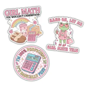 (3in - 3Pcs) "Girl Math Sticker Pack – Funny Pink Meme Coquette Stickers for Laptop, Planner, Kindle, Gift for Women, Girls, Teens 1XF