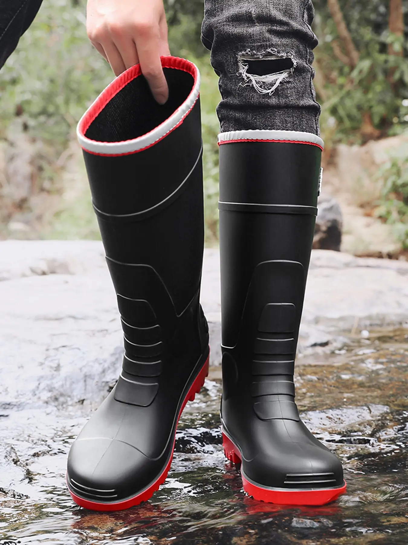 Men's Upgraded Anti-slip Tall Water Boots With Inner Protective Steel Blocks, Closed, Non-slip and Comfortable, Suitable for Work and Leisure All Day Long.
