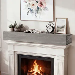 Rustic Wood Fireplace Mantel 60" Wall-Mounted & Floating Shelf for Home Decor Solid Cedar Wood Brushed Finish Modern Design