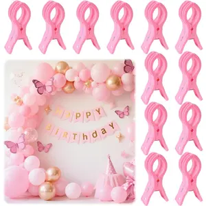 12 Pack 3.5 Inch Pink Balloon Arch Clips Heavy Duty Plastic Spring Clamps For Wedding Birthday Backdrop Crafts