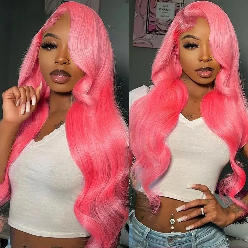13x6 Pink Lace Front Wigs Human Hair Wigs for Women 180% Density Pink Lace Frontal Wig Body Wave with Natural Hairline Colored Pre Plucked Glueless 30 Inch summerwins