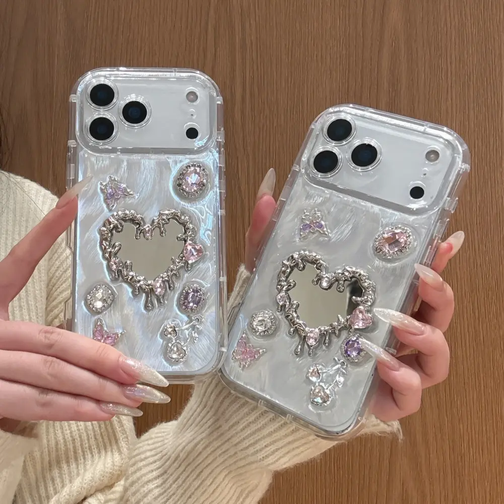 Feather Epoxy Love Mirror Airbag Anti-drop Suitable for iPhone17promax Mobile Phone Case 16 Apple 15pm All Inclusive